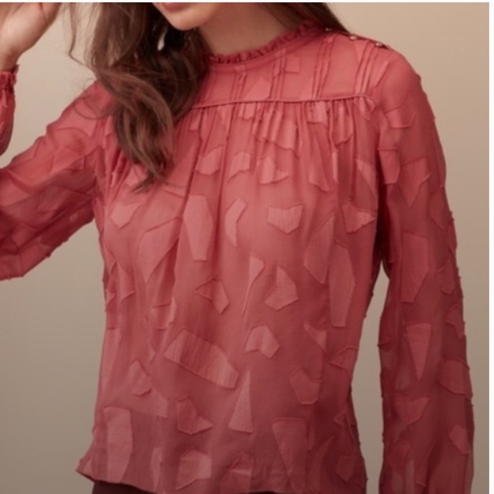 Aritzia Wilfred Le Fou Henrietta Blouse Top Silk Cotton Lourdes Textured Coral S - Picture 4 of 16